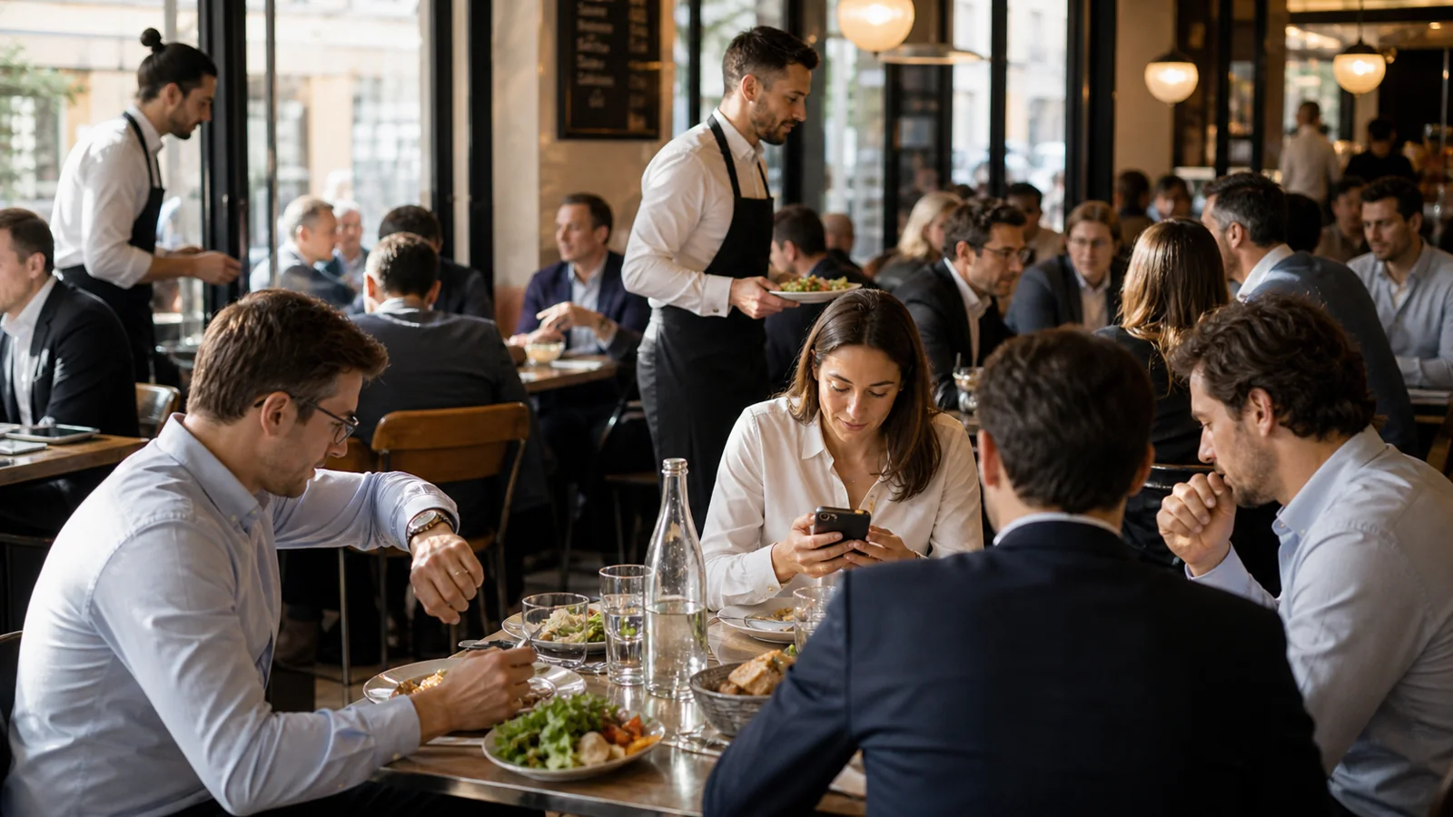 Clients ayant terminé leur repas et attendant l'addition pendant que le serveur est occupé