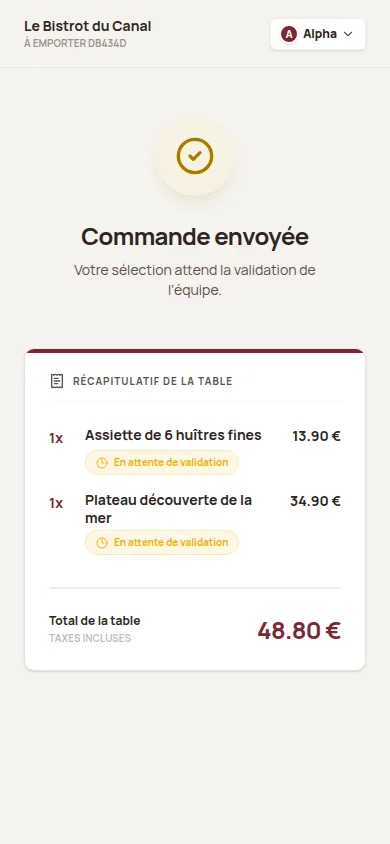 Confirmation de commande à emporter Kouizine