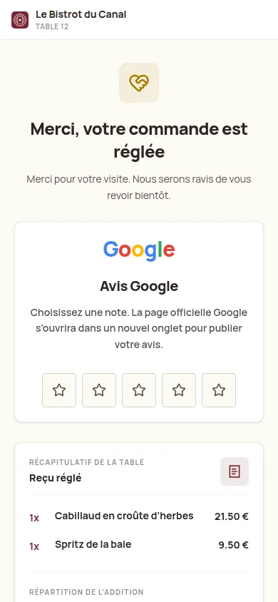 Prompt Avis Google Kouizine après paiement