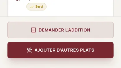 Bas de l’écran Commande envoyée avec le bouton Demander l’addition
